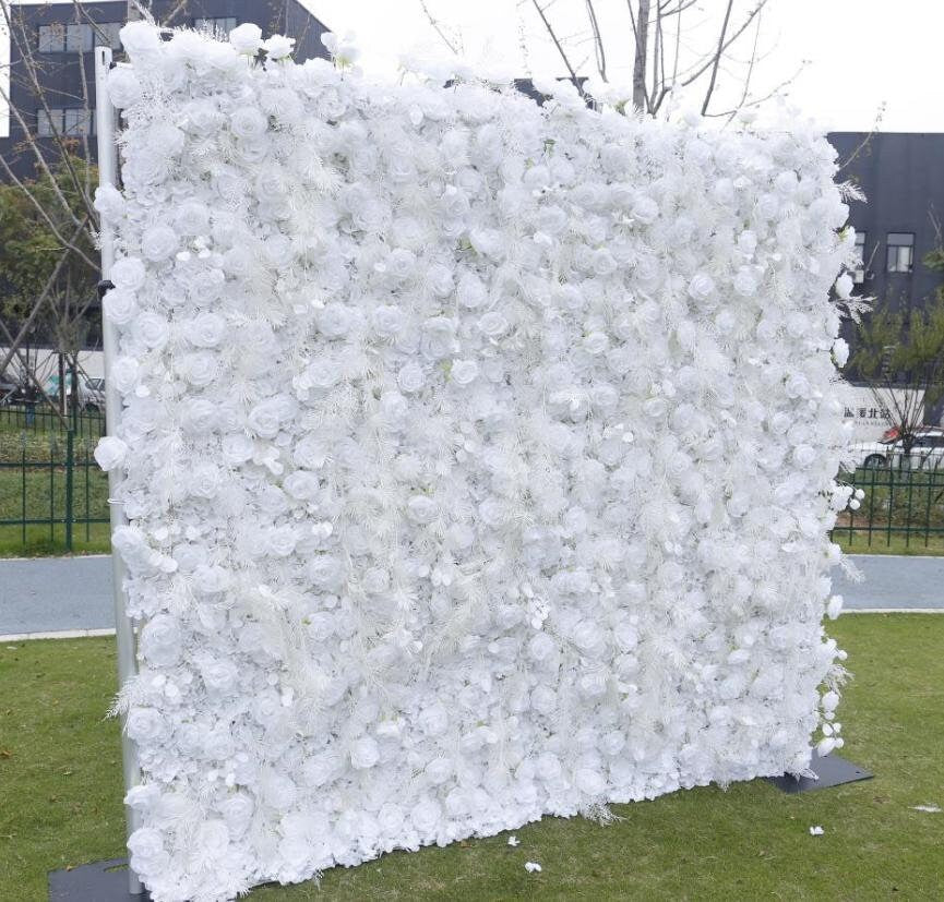 5D White Rose Mix Smog Pampas Wall For Wedding Arrangement Event Salon Party Photography Backdrop Fabric Rolling Up Curtain Fabric Cloth