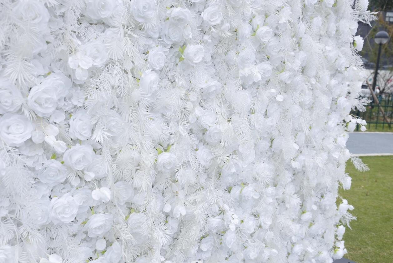 5D White Rose Mix Smog Pampas Wall For Wedding Arrangement Event Salon Party Photography Backdrop Fabric Rolling Up Curtain Fabric Cloth