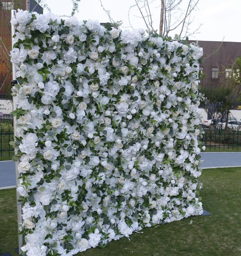 White Flower Wall Green Plants Wall For Wedding Arrangement Event Salon Party Photography Backdrop Fabric Rolling Up Curtain Fabric Cloth