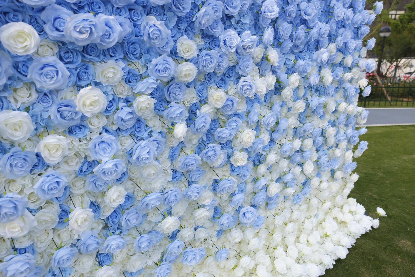 Gradual Sky Blue Flower Wall For Wedding Arrangement Event Salon Party Photography Backdrop Fabric Rolling Up Curtain Fabric Cloth