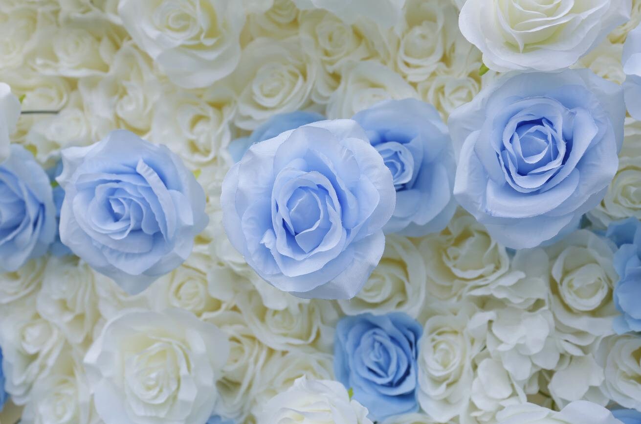Gradual Sky Blue Flower Wall For Wedding Arrangement Event Salon Party Photography Backdrop Fabric Rolling Up Curtain Fabric Cloth
