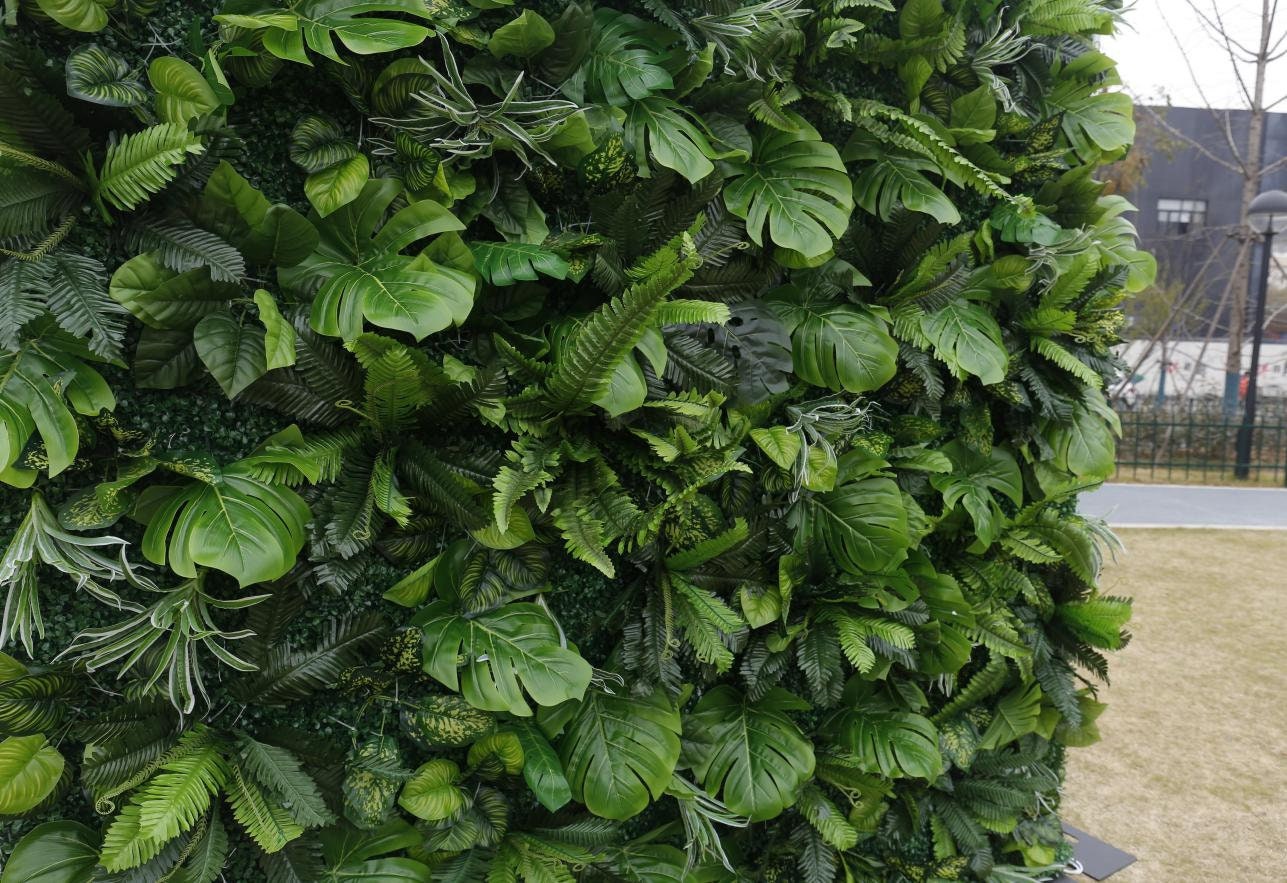 Artificial Monstera Palm Leaf Boston Fern Plant Wall For Wedding Arrangement Garden Party Backdrop Fabric Rolling Up Curtain Fabric Cloth