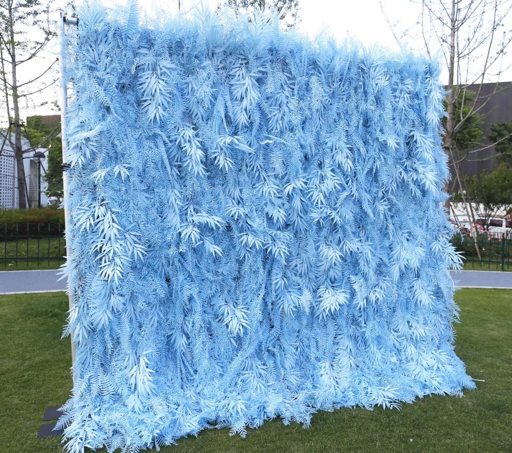 New Design Blue Misty Smog Pampas Flower Wall Wedding Backdrop Decoration Artificial Silk Room 3D Roll Up Cloth Fabric