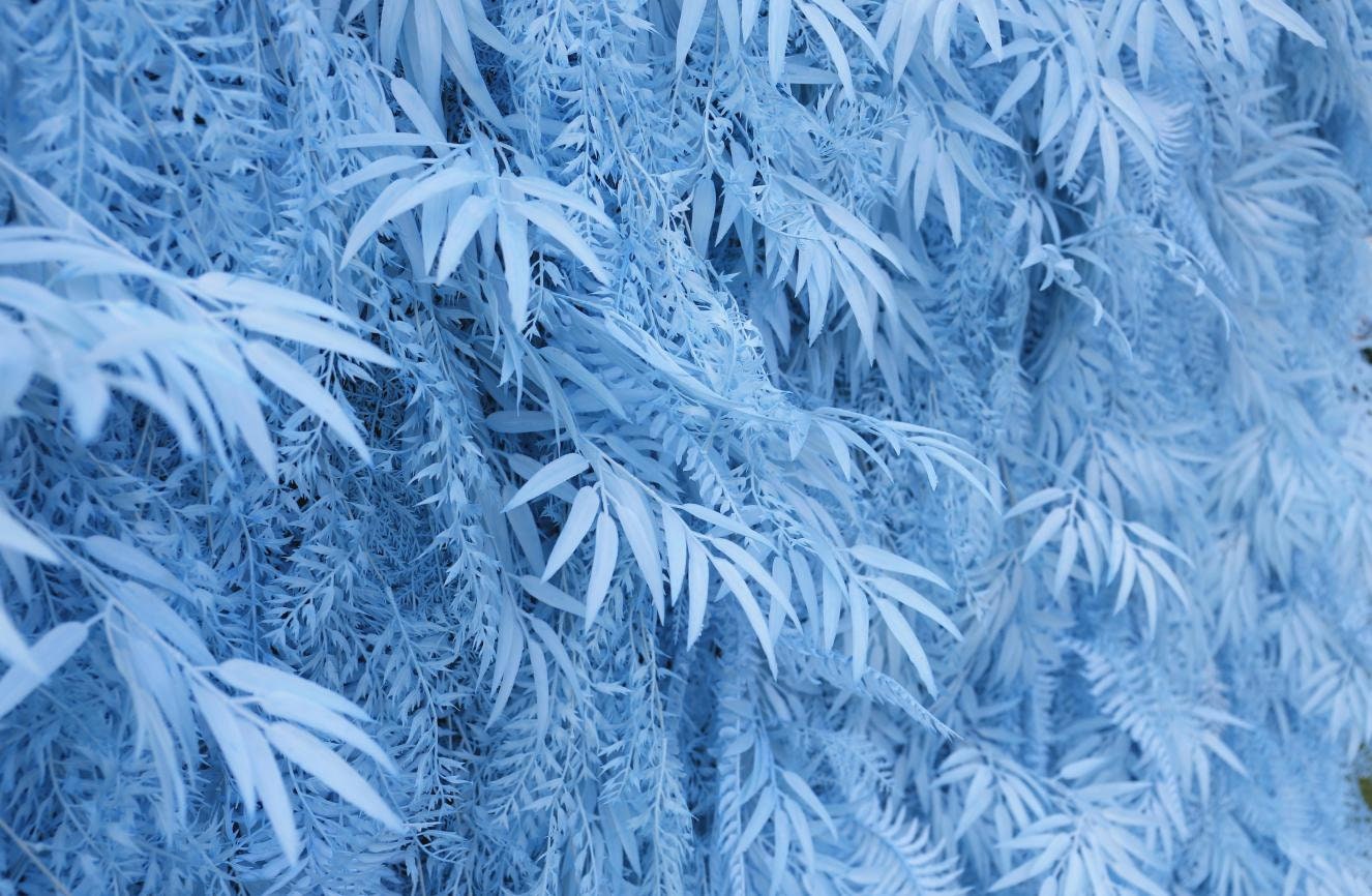 New Design Blue Misty Smog Pampas Flower Wall Wedding Backdrop Decoration Artificial Silk Room 3D Roll Up Cloth Fabric