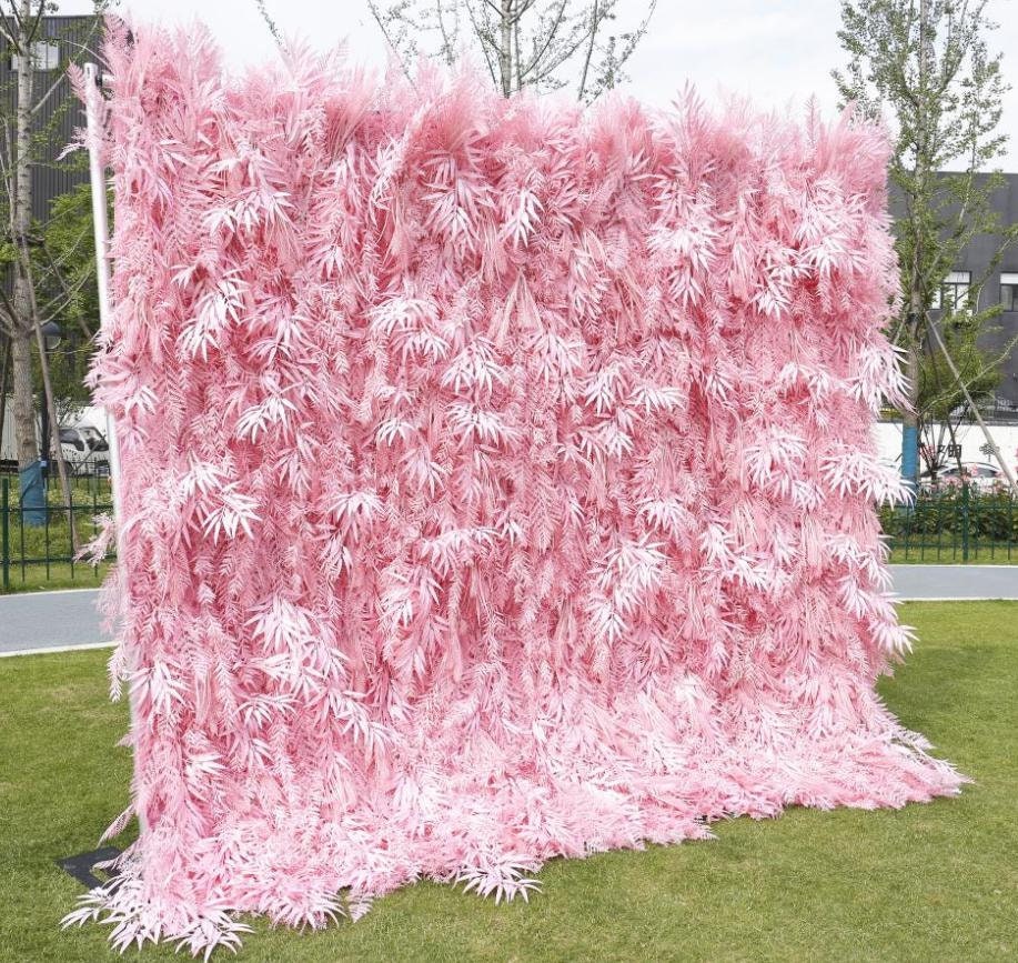 New Design Candy Pink Misty Smog Pampas Flower Wall Wedding Backdrop Decoration Artificial Silk Room 3D Roll Up Cloth Fabric