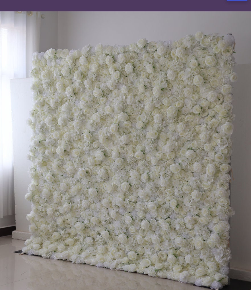Full White Flower Wall For Wedding Arrangement Event Salon Party Photography Backdrop Fabric Rolling Up Curtain Fabric Cloth