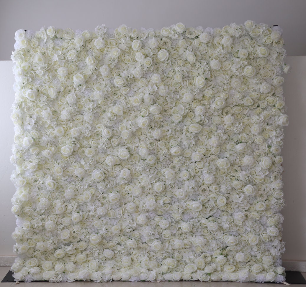 Full White Flower Wall For Wedding Arrangement Event Salon Party Photography Backdrop Fabric Rolling Up Curtain Fabric Cloth