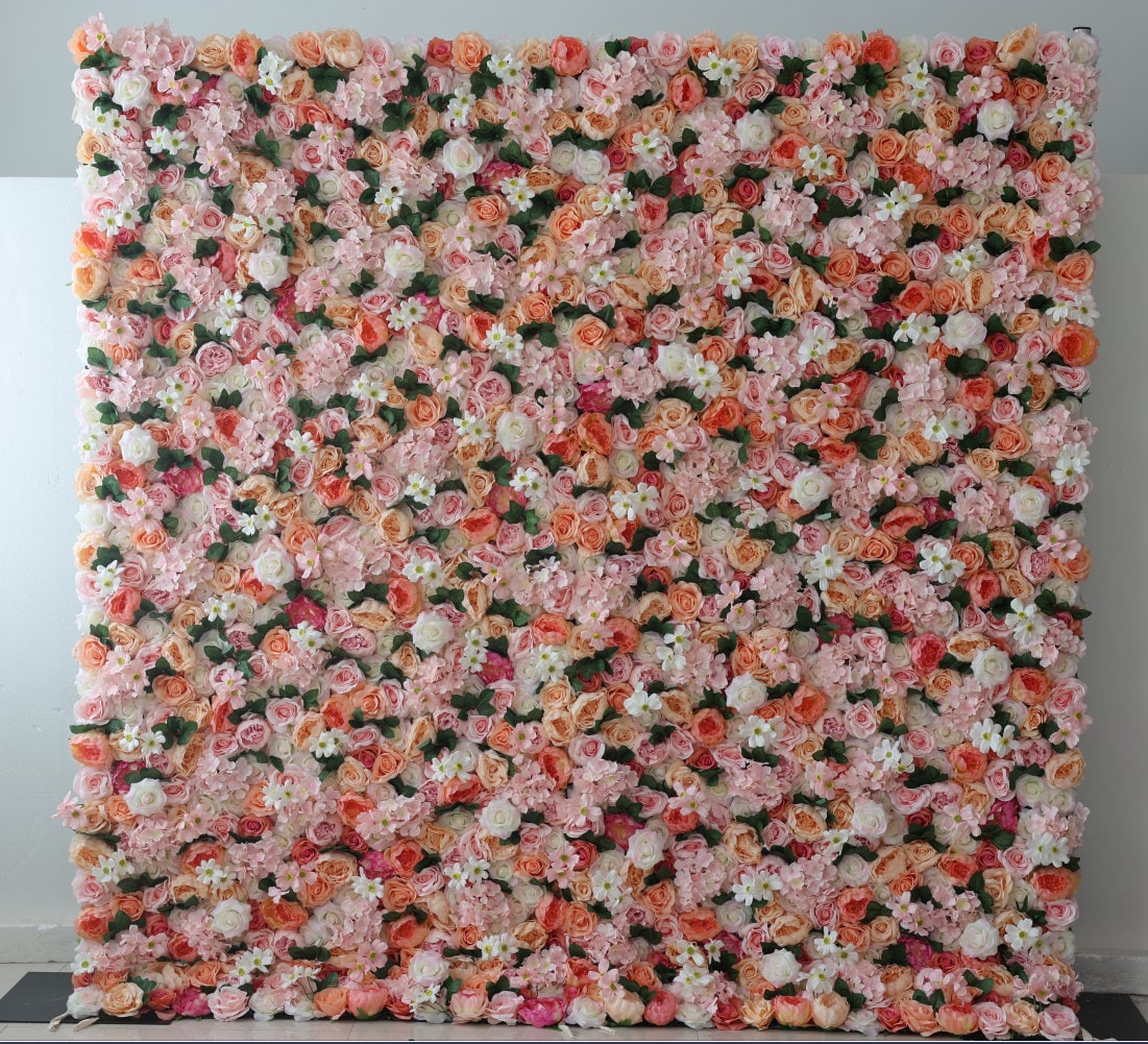 Orange Pink Floral Wall For Wedding Photography Backdrop Special Event Salon Party Arrangement Fabric Rolling Up Curtain Fabric Cloth
