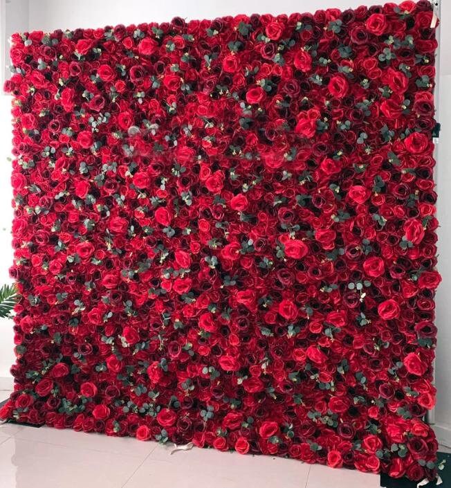 Red Rose Eucalyptus Flower Wall For Wedding Arrangement Event Salon Party Photography Backdrop Fabric Rolling Up Curtain Fabric Cloth