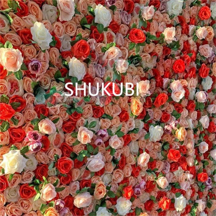 New Design Orange Floral Wall For Wedding Arrangement Event Salon Party Photography Backdrop Fabric Rolling Up Curtain Fabric Cloth