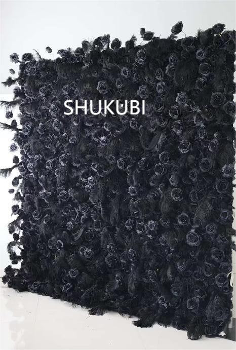 New Design Black Flower Whether Wall For Wedding Arrangement Event Salon Party Photography Backdrop Fabric Rolling Up Curtain Fabric Cloth