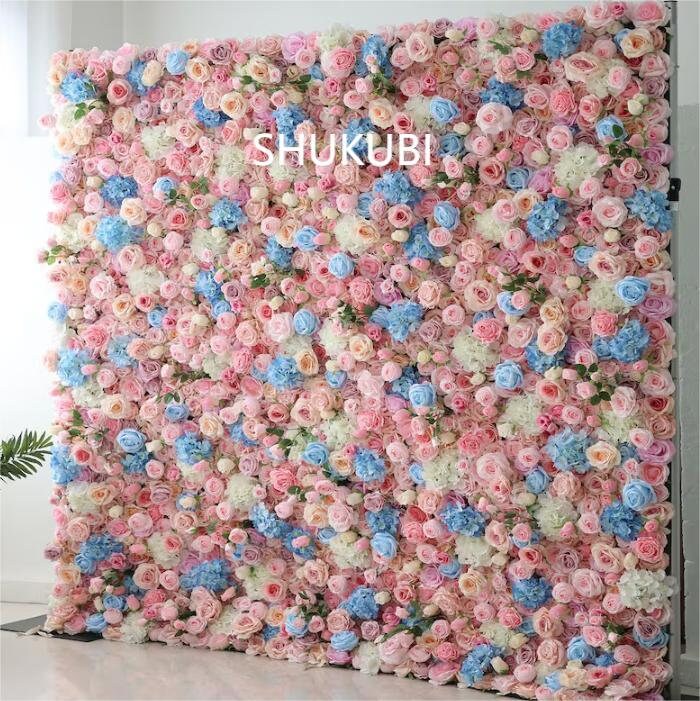 Baby Pink Blue Flower Wall Wall For Wedding Arrangement Event Salon Party Photography Backdrop Fabric Rolling Up Curtain Fabric Cloth