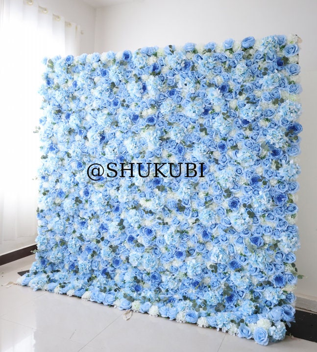 3D Sky Blue Floral Wall For Wedding Photography Backdrop Special Event Salon Party Arrangement Fabric Rolling Up Curtain Fabric Cloth