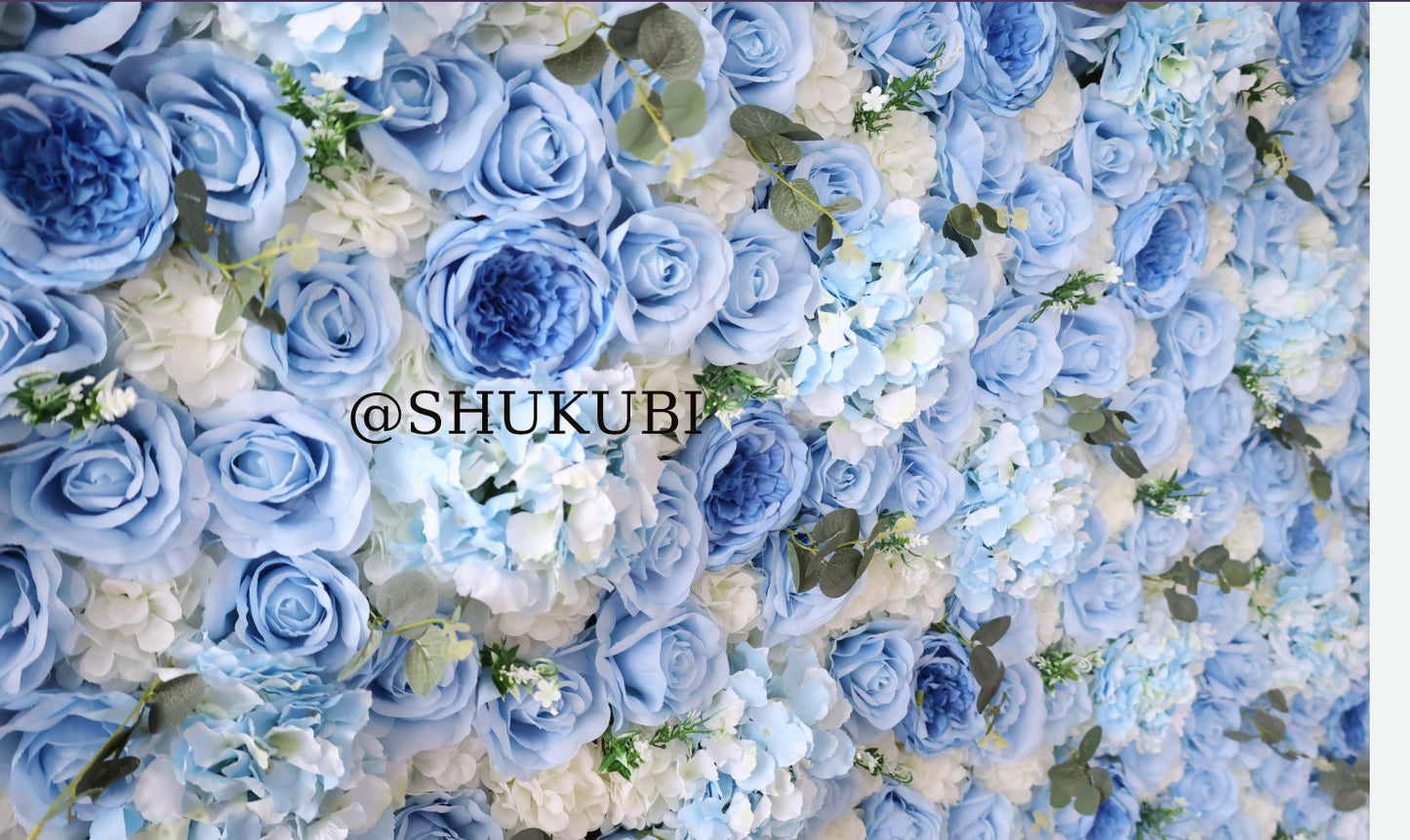 3D Sky Blue Floral Wall For Wedding Photography Backdrop Special Event Salon Party Arrangement Fabric Rolling Up Curtain Fabric Cloth