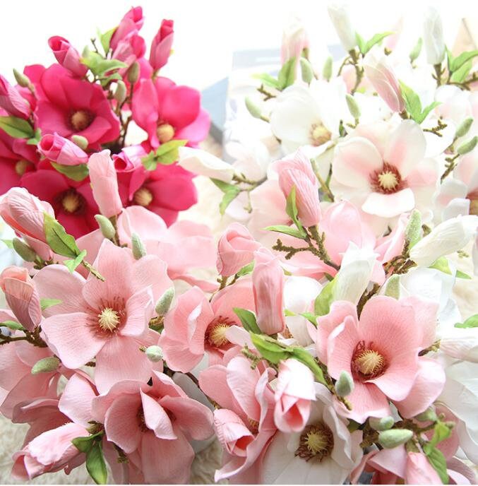 New Arrival 5 Stems Artificial Magnolia Grandiflora Orchid Wedding Home Decoration Floral Table Centerpieces Ceremony Reception