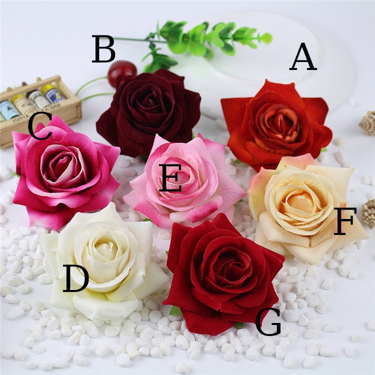 30 pcs 7-8cm Velvet Rose Head Artificial Simulation Floral DIY Wedding Decoration Holiday Hat Shoes Acessories Flower Head