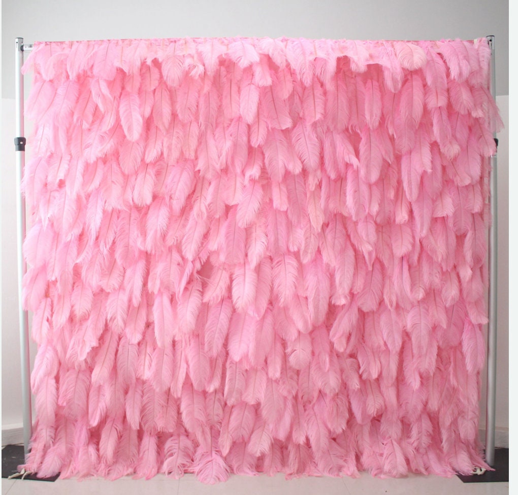 New Arrival Pink Feather Wall For Wedding Arrangement Anniversary Salon Party Photography Backdrop Fabric Rolling Up Curtain Cloth