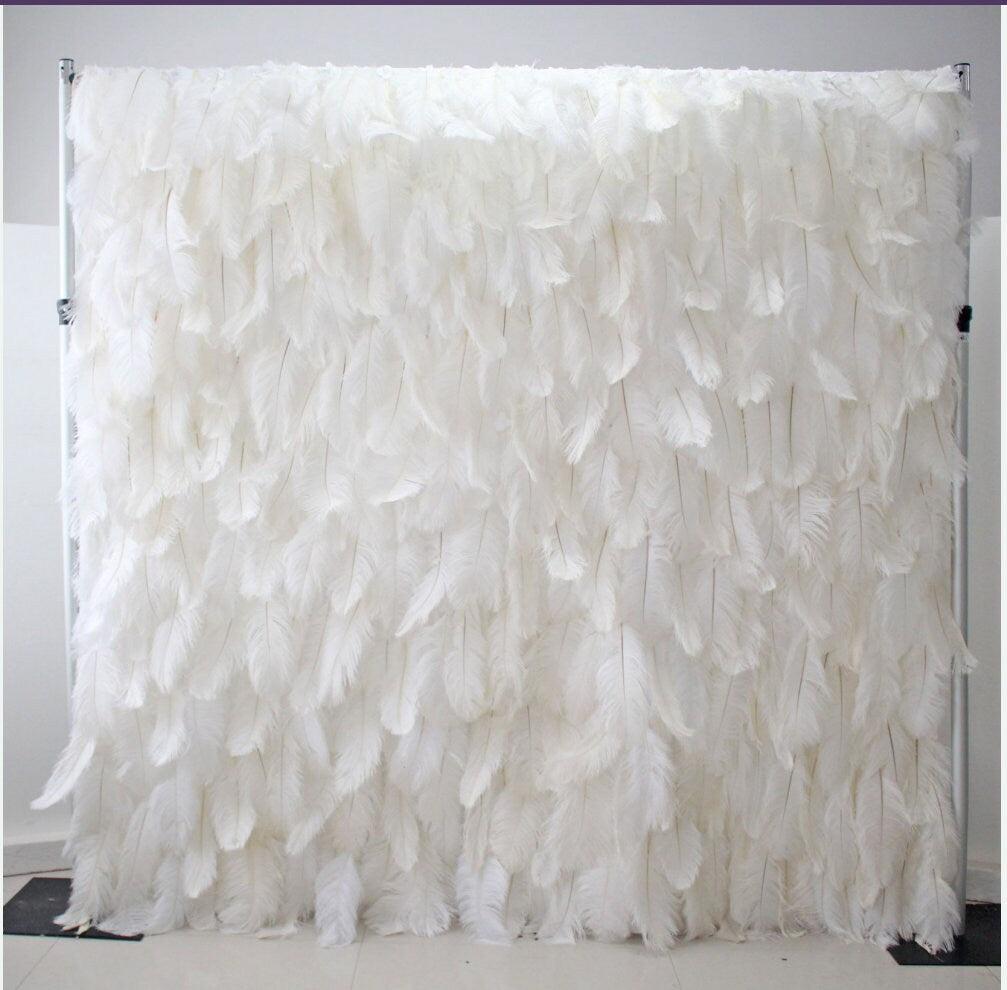 New Arrival White Feather Wall For Wedding Arrangement Anniversary Salon Party Photography Backdrop Fabric Rolling Up Curtain Cloth