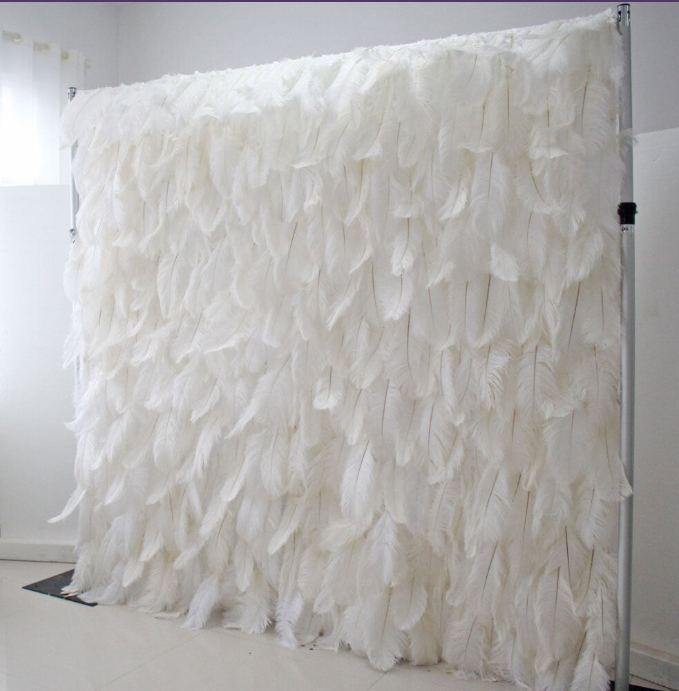 New Arrival White Feather Wall For Wedding Arrangement Anniversary Salon Party Photography Backdrop Fabric Rolling Up Curtain Cloth