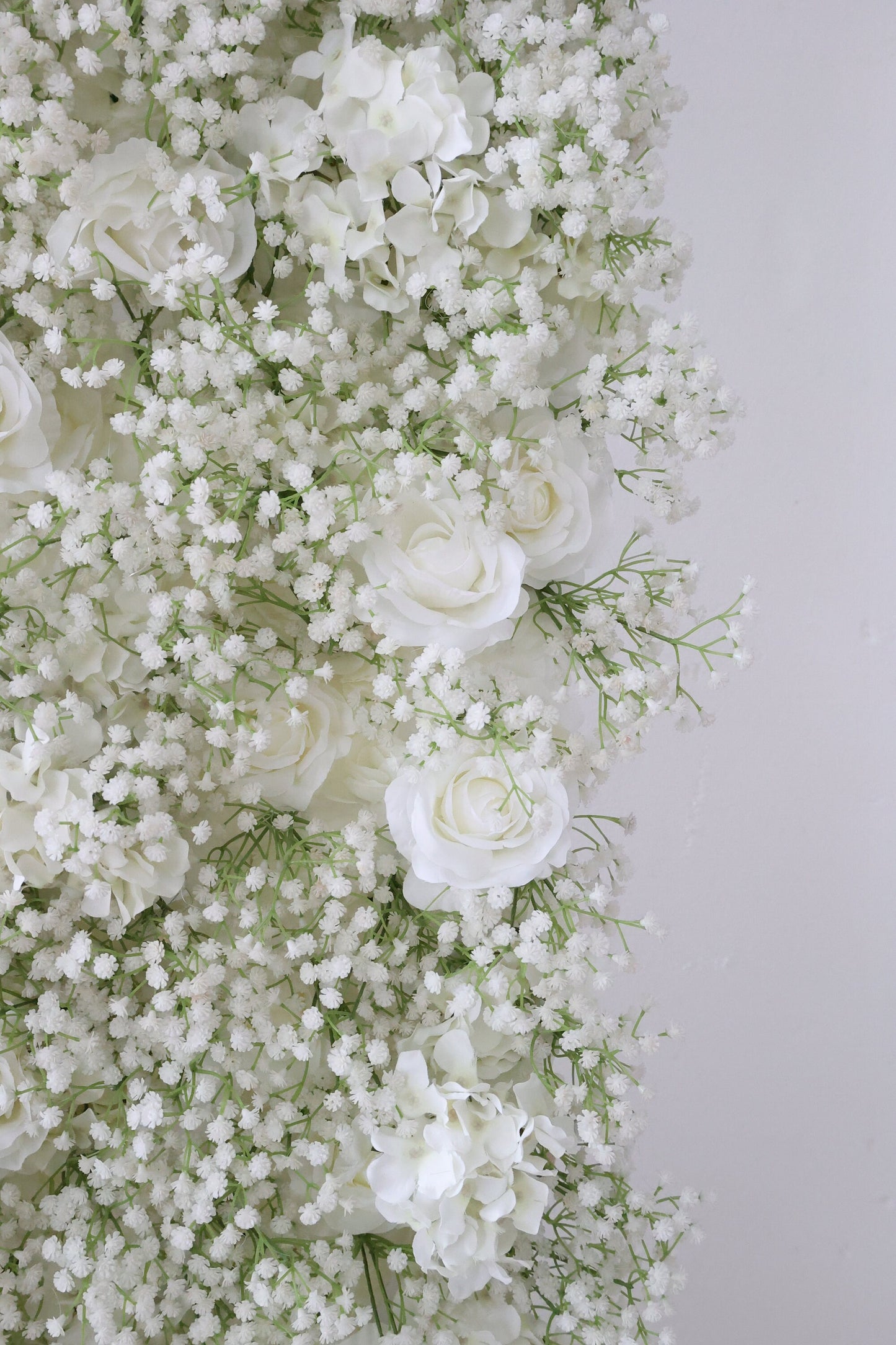 High Quality White Rose Baby Breaths Mix Flower Wall For Wedding Arrangement Event Photography Backdrop Fabric Rolling Up Curtain Cloth