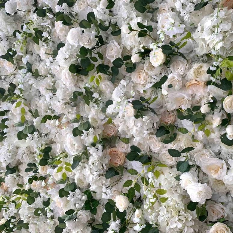 Ivory White Flower Wall Green Plants Wall For Wedding Arrangement Event Party Photography Backdrop Fabric Rolling Up Curtain Fabric Cloth