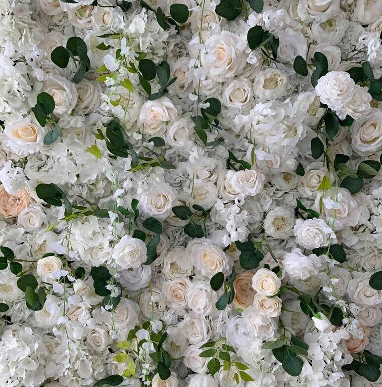 Ivory White Flower Wall Green Plants Wall For Wedding Arrangement Event Party Photography Backdrop Fabric Rolling Up Curtain Fabric Cloth