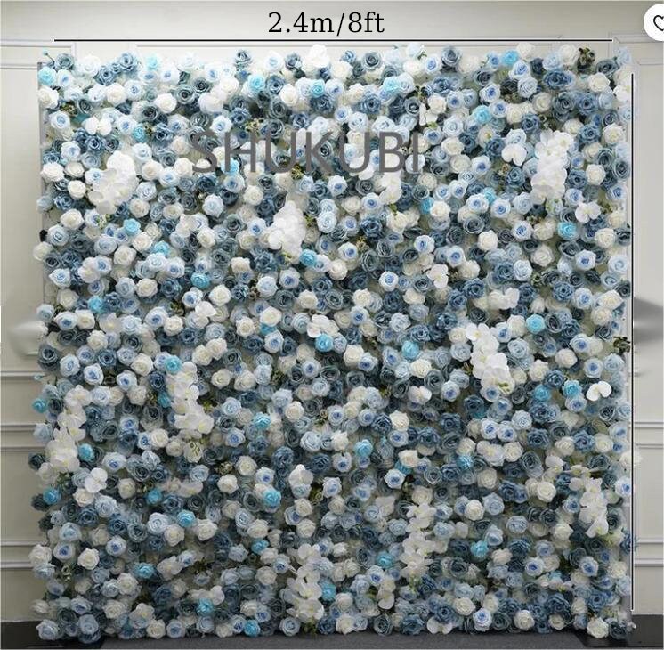 Grey Blue Rose Orchid Mist 3D Floral Wall Roll Up Cloth Curtain Flower Wall For Home Decor Romantic Wedding Party Decor backdrop