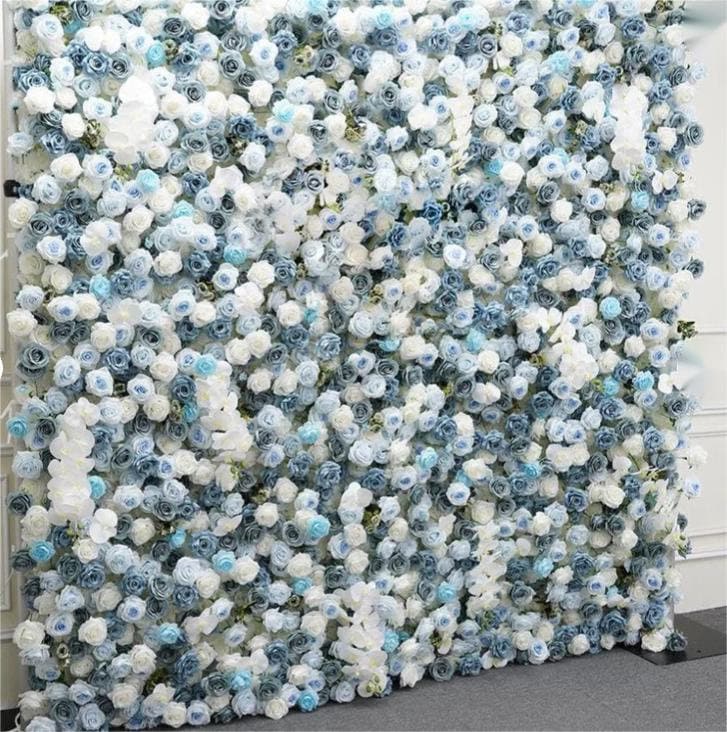 Grey Blue Rose Orchid Mist 3D Floral Wall Roll Up Cloth Curtain Flower Wall For Home Decor Romantic Wedding Party Decor backdrop