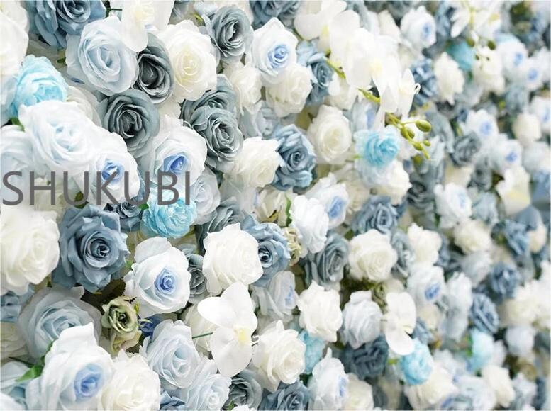 Grey Blue Rose Orchid Mist 3D Floral Wall Roll Up Cloth Curtain Flower Wall For Home Decor Romantic Wedding Party Decor backdrop