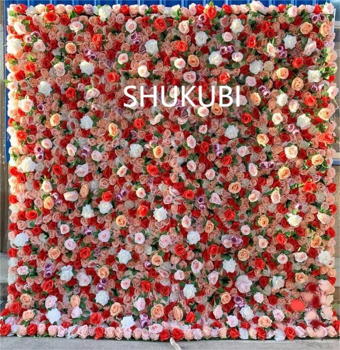 New Design Orange Floral Wall For Wedding Arrangement Event Salon Party Photography Backdrop Fabric Rolling Up Curtain Fabric Cloth