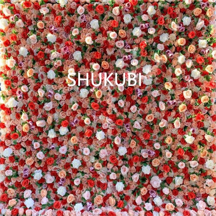 New Design Orange Floral Wall For Wedding Arrangement Event Salon Party Photography Backdrop Fabric Rolling Up Curtain Fabric Cloth