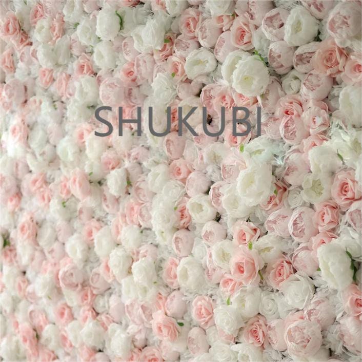 New Design Baby Pink Rose Peony Flower Wall For Wedding Arrangement Salon Party Photography Backdrop Fabric Rolling Up Curtain Fabric Cloth