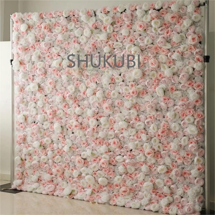 New Design Baby Pink Rose Peony Flower Wall For Wedding Arrangement Salon Party Photography Backdrop Fabric Rolling Up Curtain Fabric Cloth