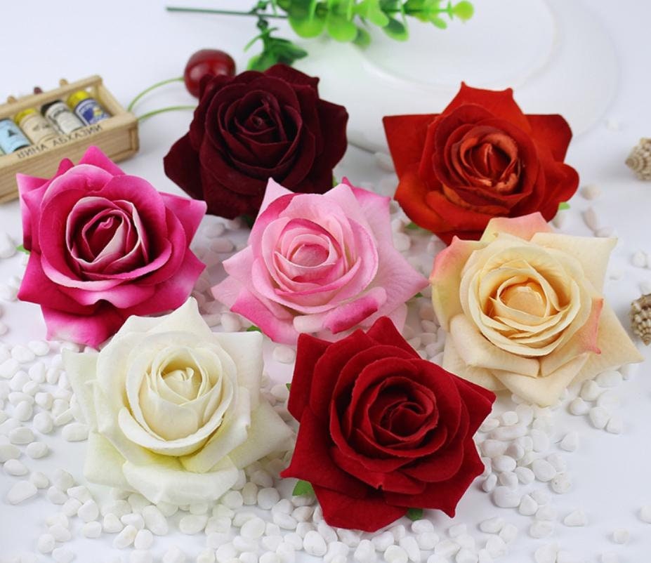 30 pcs 7-8cm Velvet Rose Head Artificial Simulation Floral DIY Wedding Decoration Holiday Hat Shoes Acessories Flower Head
