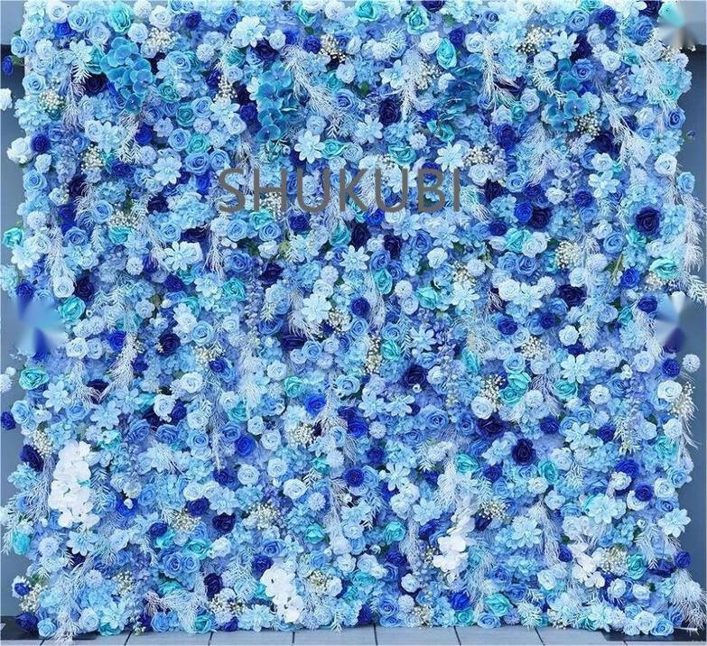 Blue Series Rose Orchid Mist 3D Floral Wall Roll Up Cloth Curtain Flower Wall For Home Decor Romantic Wedding Party Decor backdrop