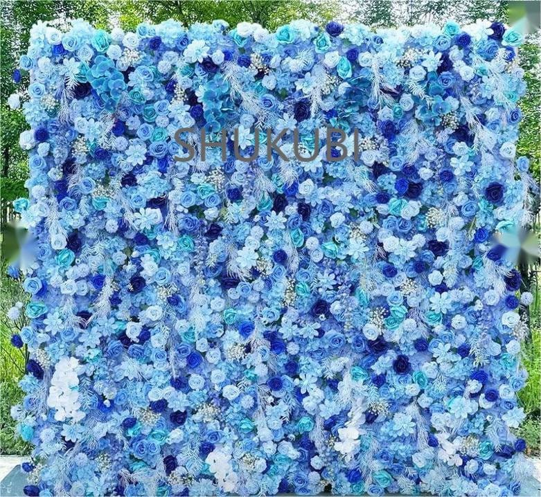Blue Series Rose Orchid Mist 3D Floral Wall Roll Up Cloth Curtain Flower Wall For Home Decor Romantic Wedding Party Decor backdrop