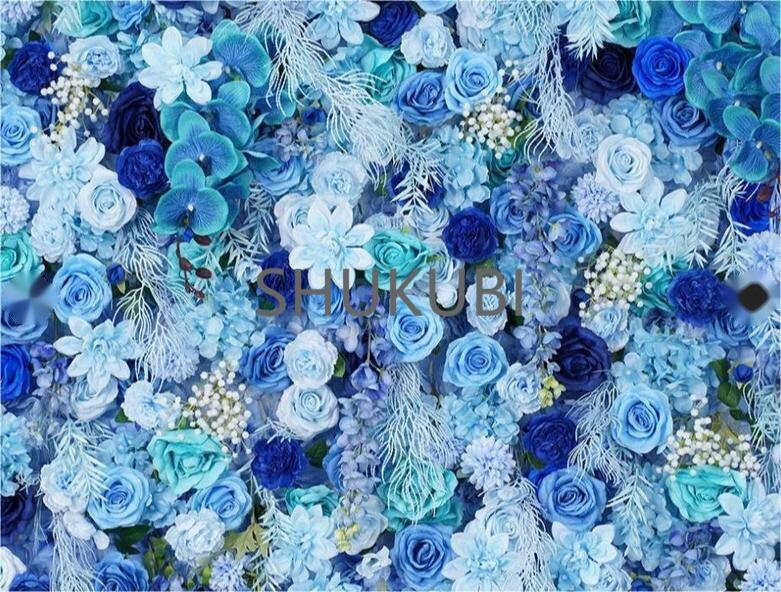 Blue Series Rose Orchid Mist 3D Floral Wall Roll Up Cloth Curtain Flower Wall For Home Decor Romantic Wedding Party Decor backdrop