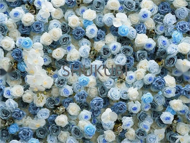Grey Blue Rose Orchid Mist 3D Floral Wall Roll Up Cloth Curtain Flower Wall For Home Decor Romantic Wedding Party Decor backdrop