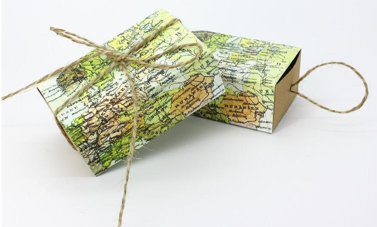 100Pcs &quot;Around the World&quot; Map Favor Box for traveling theme wedding decoration gift box and Kraft box Party favor candy box