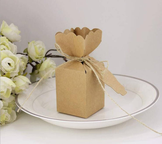 50-100pcs Kraft paper flower Vase rope hang card Wedding Party Favor box Candy Box baby shower sweet box birthday party box