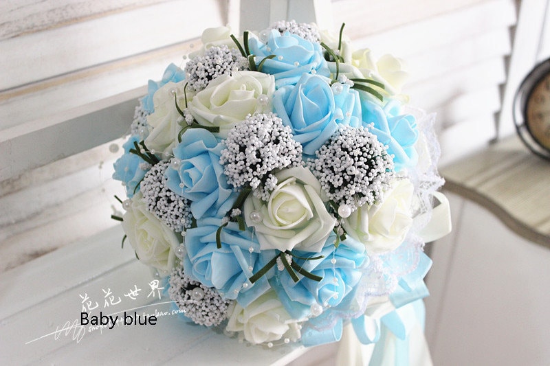 Baby Blue Wedding Bouquet PE Flowers Bridal Bouquet  Wedding Centerpieces Decorations