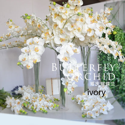 5 Stems Ivory Wedding Artificial Simulation Silk Orchids Wedding Customized Butterfly Orchid Phalaenopsis For Party Center Table Flower