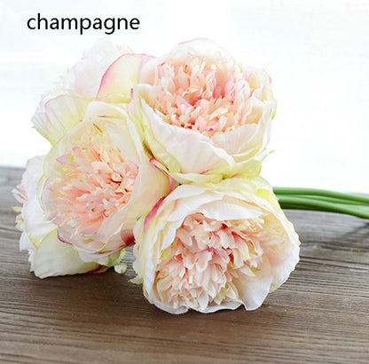 Silk Peony Bouquet Quality Wedding Flowers 5 Heads Artificial Peonies Bouquet For Bridal Bridesmaids Bouquet DIY Flowers Centerpieces