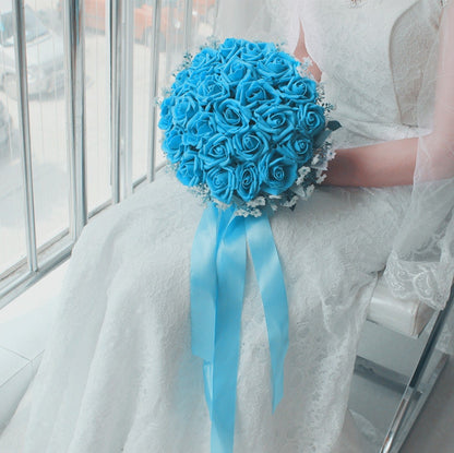 Wedding Bouquet Turquoise Flowers Bridal Bouquet Centerpieces Decorations Silk Ribbon Fake Flower Bouquets 7 Colours Avaliable