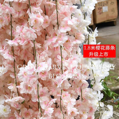 Cherry Blossoms Vine 180cm/70.86&quot; Sakura Peach Blossom Rattan For Wedding Ceremony Table Decor Outdoor Arch Decor Cherry Vine 5pcs