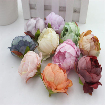 50 Heads Diam.5cm Artifical Simulation Silk Peony bud  Rose Buds Heads Wedding Christmas DIY Decoration Flower 10 Colours