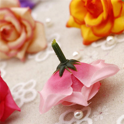 100 Köpfe künstliche Simulation Seide kleine Rose Hochzeitsblume DIY Girlande Zubehör Dekor Blumenkopf Diam.4cm