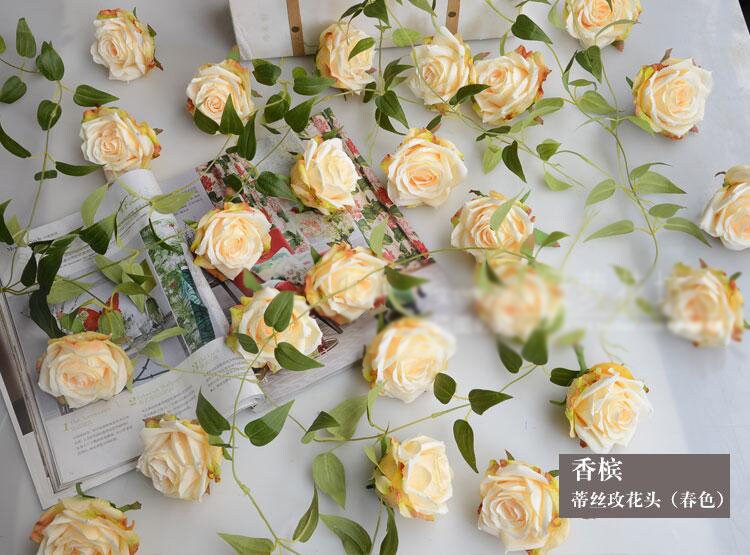 30PCS Artifical Simulation Silk Rose Flower Head Wedding Event Decoration Floral DIY Background Layout Only Flower Head