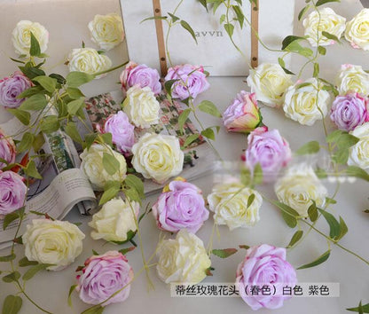 30PCS Artifical Simulation Silk Rose Flower Head Wedding Event Decoration Floral DIY Background Layout Only Flower Head