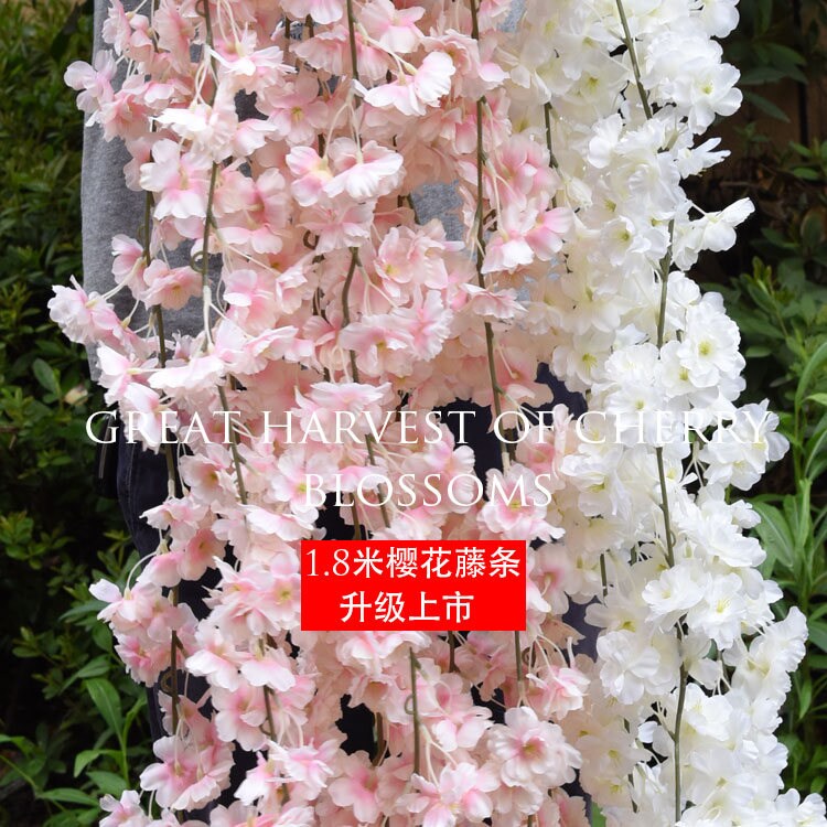 Cherry Blossoms Vine 180cm/70.86&quot; Sakura Peach Blossom Rattan For Wedding Ceremony Table Decor Outdoor Arch Decor Cherry Vine 5pcs